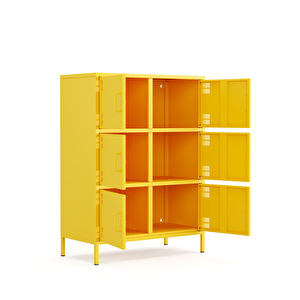 Pera Metal Çok Gözlü Dolap, 6 Kapaklı 80,50 X 40 X 109,50 Cm - Ral 1018 Sarı
