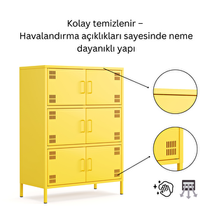 Pera Metal Çok Gözlü Dolap, 6 Kapaklı 80,50 X 40 X 109,50 Cm - Ral 1018 Sarı