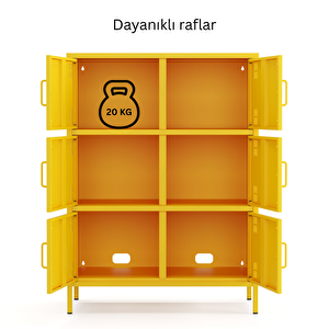 Pera Metal Çok Gözlü Dolap, 6 Kapaklı 80,50 X 40 X 109,50 Cm - Ral 1018 Sarı