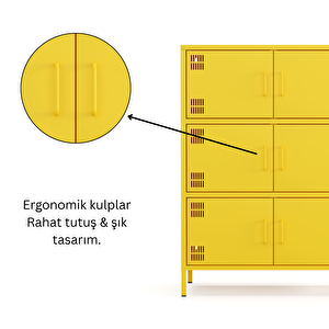 Pera Metal Çok Gözlü Dolap, 6 Kapaklı 80,50 X 40 X 109,50 Cm - Ral 1018 Sarı