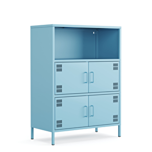 Pera Metal Çok Gözlü Dolap, 4 Kapaklı, Açık Raflı 80,50 X 40 X 109,50 Cm - Ral 5024 Mavi Ral 5024