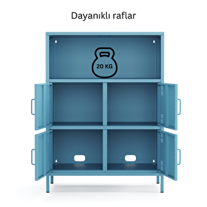 Pera Metal Çok Gözlü Dolap, 4 Kapaklı, Açık Raflı 80,50 X 40 X 109,50 Cm - Ral 5024 Mavi