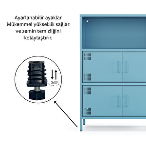 Pera Metal Çok Gözlü Dolap, 4 Kapaklı, Açık Raflı 80,50 X 40 X 109,50 Cm - Ral 5024 Mavi