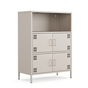 Pera Metal Çok Gözlü Dolap, 4 Kapaklı, Açık Raflı 80,50 X 40 X 109,50 Cm - Bej Rengi 1179 Kum Beji