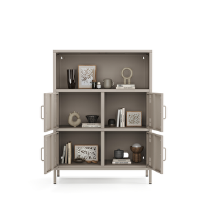 Pera Metal Çok Gözlü Dolap, 4 Kapaklı, Açık Raflı 80,50 X 40 X 109,50 Cm - Bej Rengi 1179 Kum Beji