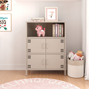 Pera Metal Çok Gözlü Dolap, 4 Kapaklı, Açık Raflı 80,50 X 40 X 109,50 Cm - Bej Rengi 1179 Kum Beji
