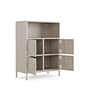 Pera Metal Çok Gözlü Dolap, 4 Kapaklı, Açık Raflı 80,50 X 40 X 109,50 Cm - Bej Rengi