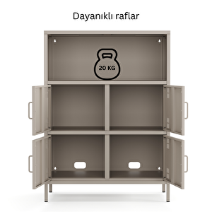 Pera Metal Çok Gözlü Dolap, 4 Kapaklı, Açık Raflı 80,50 X 40 X 109,50 Cm - Bej Rengi