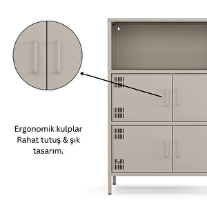 Pera Metal Çok Gözlü Dolap, 4 Kapaklı, Açık Raflı 80,50 X 40 X 109,50 Cm - Bej Rengi