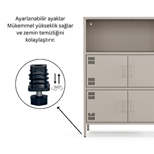 Pera Metal Çok Gözlü Dolap, 4 Kapaklı, Açık Raflı 80,50 X 40 X 109,50 Cm - Bej Rengi