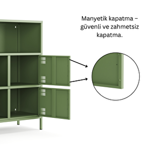 Pera Metal Çok Gözlü Dolap, 4 Kapaklı, Açık Raflı 80,50 X 40 X 109,50 Cm - Ral 6011 Yeşil