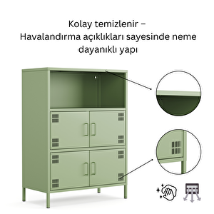 Pera Metal Çok Gözlü Dolap, 4 Kapaklı, Açık Raflı 80,50 X 40 X 109,50 Cm - Ral 6011 Yeşil