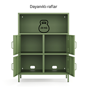 Pera Metal Çok Gözlü Dolap, 4 Kapaklı, Açık Raflı 80,50 X 40 X 109,50 Cm - Ral 6011 Yeşil