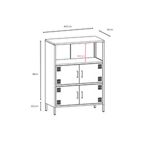 Pera Metal Çok Gözlü Dolap, 4 Kapaklı, Açık Raflı 80,50 X 40 X 109,50 Cm - Ral 6011 Yeşil