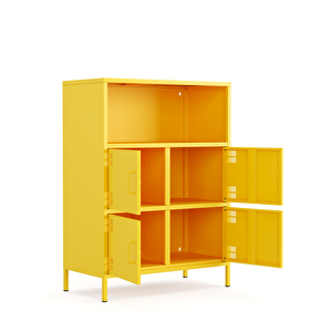 Pera Metal Çok Gözlü Dolap, 4 Kapaklı, Açık Raflı 80,50 X 40 X 109,50 Cm - Ral 1018 Sarı