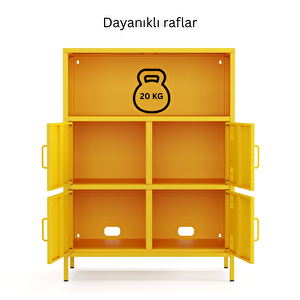 Pera Metal Çok Gözlü Dolap, 4 Kapaklı, Açık Raflı 80,50 X 40 X 109,50 Cm - Ral 1018 Sarı