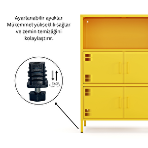 Pera Metal Çok Gözlü Dolap, 4 Kapaklı, Açık Raflı 80,50 X 40 X 109,50 Cm - Ral 1018 Sarı