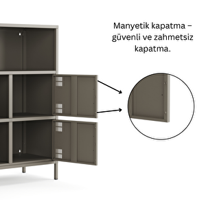 Pera Metal Çok Gözlü Dolap, 4 Kapaklı, Açık Raflı 80,50 X 40 X 109,50 Cm - Ral 7039 Antrasit