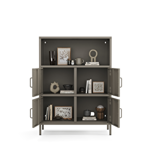 Pera Metal Çok Gözlü Dolap, 4 Kapaklı, Açık Raflı 80,50 X 40 X 109,50 Cm - Ral 7039 Antrasit Ral 7039