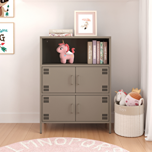Pera Metal Çok Gözlü Dolap, 4 Kapaklı, Açık Raflı 80,50 X 40 X 109,50 Cm - Ral 7039 Antrasit Ral 7039