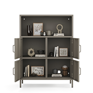 Pera Metal Çok Gözlü Dolap, 4 Kapaklı, Açık Raflı 80,50 X 40 X 109,50 Cm - Ral 7039 Antrasit