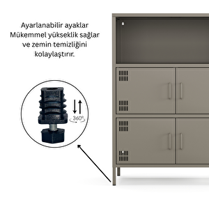 Pera Metal Çok Gözlü Dolap, 4 Kapaklı, Açık Raflı 80,50 X 40 X 109,50 Cm - Ral 7039 Antrasit