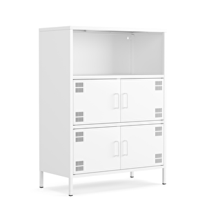 Pera Metal Çok Gözlü Dolap, 4 Kapaklı, Açık Raflı 80,50 X 40 X 109,50 Cm - Ral 9016 Beyaz Ral 9016