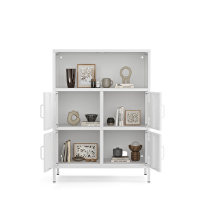 Pera Metal Çok Gözlü Dolap, 4 Kapaklı, Açık Raflı 80,50 X 40 X 109,50 Cm - Ral 9016 Beyaz Ral 9016