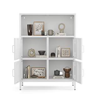 Pera Metal Çok Gözlü Dolap, 4 Kapaklı, Açık Raflı 80,50 X 40 X 109,50 Cm - Ral 9016 Beyaz