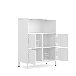 Pera Metal Çok Gözlü Dolap, 4 Kapaklı, Açık Raflı 80,50 X 40 X 109,50 Cm - Ral 9016 Beyaz