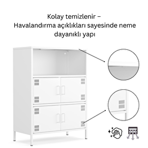 Pera Metal Çok Gözlü Dolap, 4 Kapaklı, Açık Raflı 80,50 X 40 X 109,50 Cm - Ral 9016 Beyaz