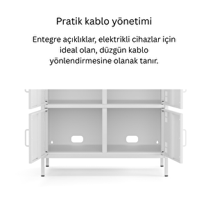 Pera Metal Çok Gözlü Dolap, 4 Kapaklı, Açık Raflı 80,50 X 40 X 109,50 Cm - Ral 9016 Beyaz