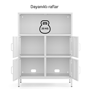 Pera Metal Çok Gözlü Dolap, 4 Kapaklı, Açık Raflı 80,50 X 40 X 109,50 Cm - Ral 9016 Beyaz