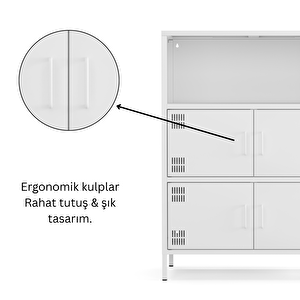 Pera Metal Çok Gözlü Dolap, 4 Kapaklı, Açık Raflı 80,50 X 40 X 109,50 Cm - Ral 9016 Beyaz