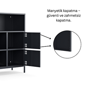 Pera Metal Çok Gözlü Dolap, 4 Kapaklı, Açık Raflı 80,50 X 40 X 109,50 Cm - Ral 7016 Antrasit