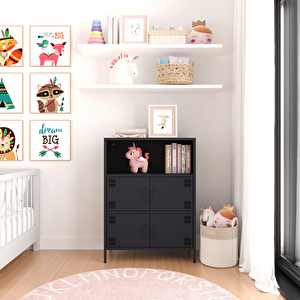 Pera Metal Çok Gözlü Dolap, 4 Kapaklı, Açık Raflı 80,50 X 40 X 109,50 Cm - Ral 7016 Antrasit 7016 Antrasit