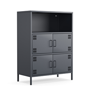 Pera Metal Çok Gözlü Dolap, 4 Kapaklı, Açık Raflı 80,50 X 40 X 109,50 Cm - Ral 7016 Antrasit 7016 Antrasit