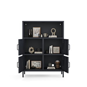 Pera Metal Çok Gözlü Dolap, 4 Kapaklı, Açık Raflı 80,50 X 40 X 109,50 Cm - Ral 7016 Antrasit 7016 Antrasit