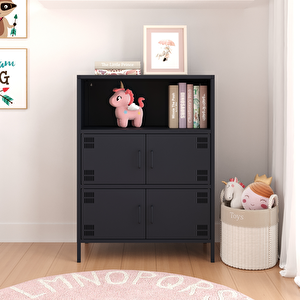 Pera Metal Çok Gözlü Dolap, 4 Kapaklı, Açık Raflı 80,50 X 40 X 109,50 Cm - Ral 7016 Antrasit 7016 Antrasit