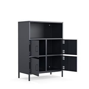 Pera Metal Çok Gözlü Dolap, 4 Kapaklı, Açık Raflı 80,50 X 40 X 109,50 Cm - Ral 7016 Antrasit