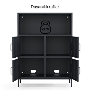 Pera Metal Çok Gözlü Dolap, 4 Kapaklı, Açık Raflı 80,50 X 40 X 109,50 Cm - Ral 7016 Antrasit