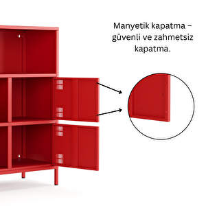Pera Metal Çok Gözlü Dolap, 4 Kapaklı, Açık Raflı 80,50 X 40 X 109,50 Cm - Ral 3020 Kırmızı