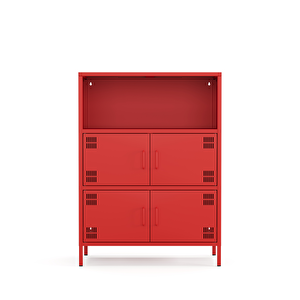 Pera Metal Çok Gözlü Dolap, 4 Kapaklı, Açık Raflı 80,50 X 40 X 109,50 Cm - Ral 3020 Kırmızı
