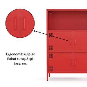 Pera Metal Çok Gözlü Dolap, 4 Kapaklı, Açık Raflı 80,50 X 40 X 109,50 Cm - Ral 3020 Kırmızı