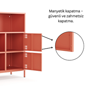 Pera Metal Çok Gözlü Dolap, 4 Kapaklı, Açık Raflı 80,50 X 40 X 109,50 Cm - Ral 3022 Somon