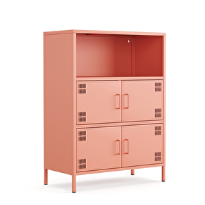 Pera Metal Çok Gözlü Dolap, 4 Kapaklı, Açık Raflı 80,50 X 40 X 109,50 Cm - Ral 3022 Somon Ral 3022