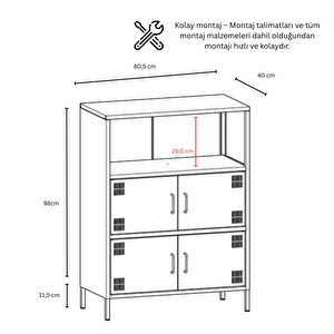Pera Metal Çok Gözlü Dolap, 4 Kapaklı, Açık Raflı 80,50 X 40 X 109,50 Cm - Ral 3022 Somon Ral 3022