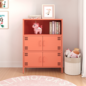 Pera Metal Çok Gözlü Dolap, 4 Kapaklı, Açık Raflı 80,50 X 40 X 109,50 Cm - Ral 3022 Somon Ral 3022