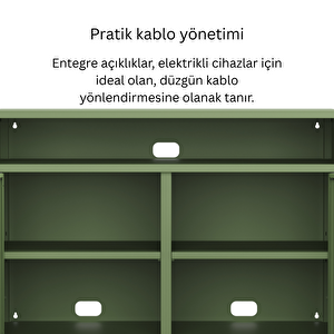 Pera Tv Ünitesi, Tv Dolabı,2 Kapaklı, Açık Raflı 100,50 X 40 X 79,50 Cm - Ral 6011 Yeşil
