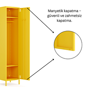 Pera Metal Elbise Dolabı, Soyunma Dolabı, Tek Kapılı, 41,50 X 40 X 189,50 Cm - Ral 1018 Sarı